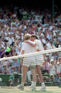 Mens Wimbledon Final. Michael Stich v Boris Becker Stich congratulated by