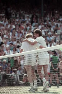 Mens Wimbledon Final. Michael Stich v Boris Becker Stich congratulated by