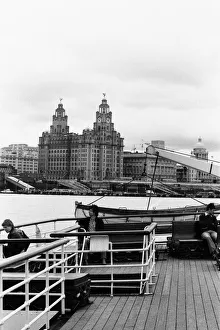 Ferry Prints: Mersey Ferry in Liverpool, with The Liver Building in background 5t August 1980