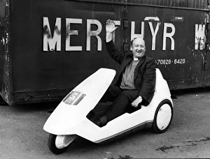 Merthyr Borough Councils Labour Leader the Rev Bill Morgan in a Sinclair C5