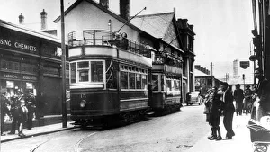 Merthyr Tydfil - Two trams at the terminus in Merthyr town centre