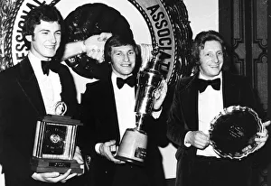 Mervyn Day football goalkeeper wins award at a PFA Dinner with Denis Law