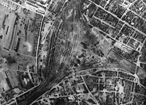 Usaaf Prints: At Metz, in enemy occupied France, thee unit bay workshops and three locomotive