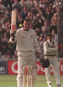 Batting Prints: Michael Atherton celebrates his century June 1998 against South Africa at Edgbaston