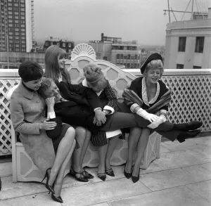 Michael Caine actor July 1965 with other members of the cast of Alfie: Vivien Merchant