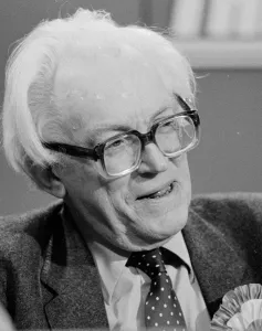 Michael Foot at Labour Party election press conference May 1983