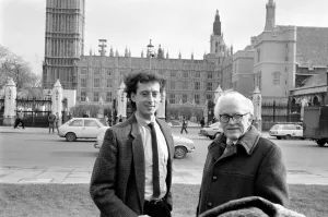 Michael Foot Labour Party leader seen here with Peter Tatchell the party