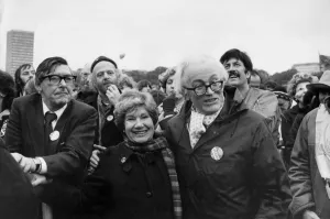 Michael Foot with wife Jill Craigie and Mick McGahey on anti-nuclear weapons march