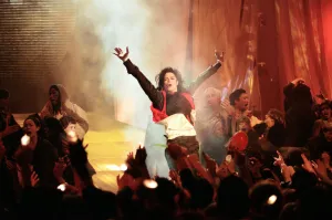 Michael Jackson performing at the Brit Music Awards at Earls Court Exhibition Centre in