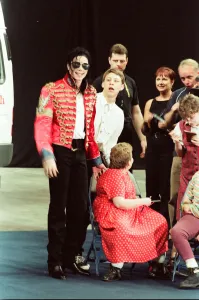 Michael Jackson seen here after perforiming on stage at Sheffield 10th July 1997
