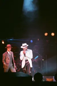 Michael Jackson seen here after perforiming on stage at Wembley during the Bad concert