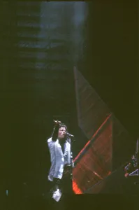 Michael Jackson seen here after perforiming on stage at Wembley during the Bad concert
