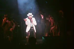 Michael Jackson seen here after perforiming on stage at Wembley during the Bad concert