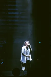 Michael Jackson seen here after perforiming on stage at Wembley during the Bad concert