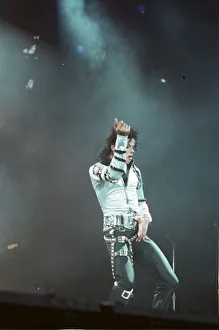 Michael Jackson can be seen performing on stage at Wembley during the Bad concert tour