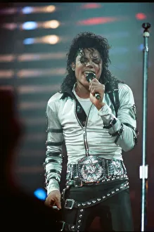 Michael Jackson can be seen performing on stage at Wembley during the Bad concert tour