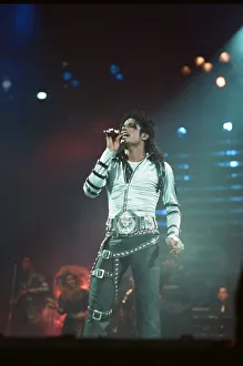 Michael Jackson can be seen performing on stage at Wembley during the Bad concert tour