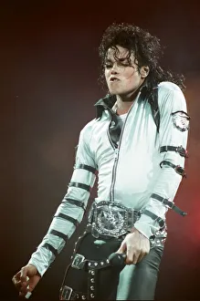 Michael Jackson can be seen performing on stage at Wembley during the Bad concert tour