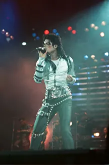 Michael Jackson can be seen performing on stage at Wembley during the Bad concert tour