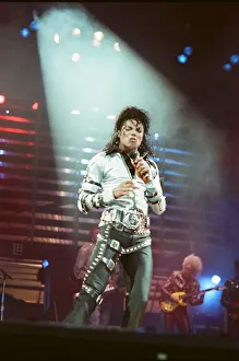 Michael Jackson can be seen performing on stage at Wembley during the Bad concert tour