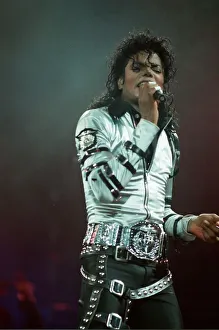 Michael Jackson can be seen performing on stage at Wembley during the Bad concert tour