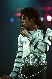 Michael Jackson can be seen performing on stage at Wembley during the Bad concert tour