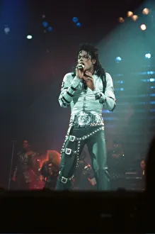 Michael Jackson can be seen performing on stage at Wembley during the Bad concert tour