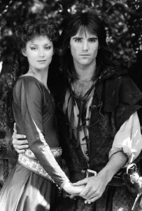 Michael Praed actor 23 who plays Robin Hood (L) and Judi Trott actress 20 who plays Maid