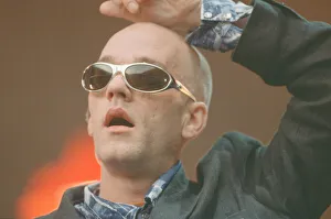 Michael Stipe, lead singer with the American Rock Group REM, perform at Cardiff Arms Park