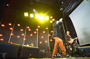 00968 Prints: Michael Stipe, lead singer with the American Rock Group REM, perform at Cardiff Arms Park