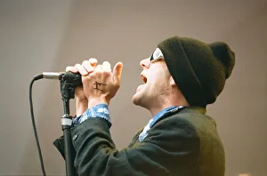 00968 Prints: Michael Stipe, lead singer with the American Rock Group REM, perform at Cardiff Arms Park