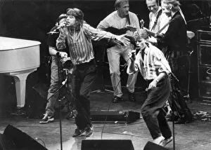 Musicians Prints: Mick Jagger and David Bowie singing with Dire Straits at Princes Trust concert