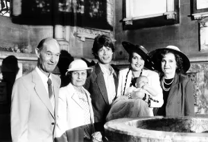 00046 Prints: Mick Jagger with Jerry Hall and family at the christening of their daughter Elizabeth