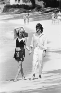 Holiday Prints: Mick Jagger and Jerry Hall taking a stroll along the beach at Gibbs Bay in Barbados