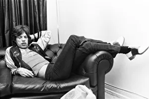 00377 Prints: Mick Jagger lead singer with the Rolling Stones seen here relaxing in a West End hotel