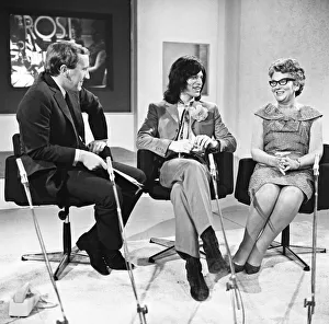 Television Studios Prints: Mick Jagger and Mary Whitehouse seen here with David Frost on his TV show Frost
