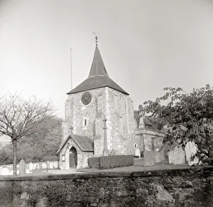 Graveyard Prints: Mickleham Church in Surrey Surrounded by church yard A©Mirrorpix circa