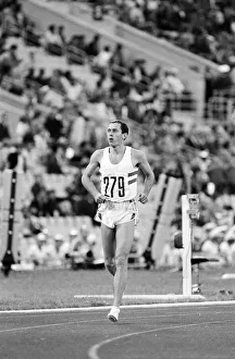 Middle distance runner Steve Ovett celebrates after winning a gold medal in the Men
