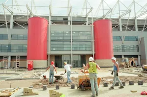 Middlesbrough Football Club, new Riverside Stadium under constriction, Circa 1995