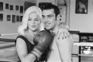 Former Middleweight Champion Alan Minter with singer and Actress Diana Dors at The Thomas