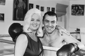 Former Middleweight Champion Alan Minter with singer and Actress Diana Dors at The Thomas