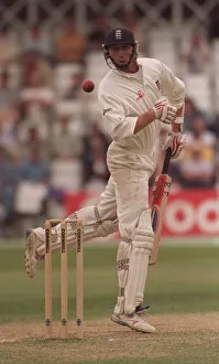 Batting Prints: Mike Atherton moves out of the way July 1998 from a short pitched delivery