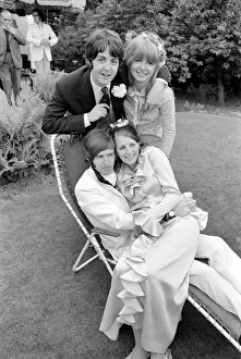Brother Prints: Mike McCartneys Wedding. Paul and Jane Asher pictured with Mike in white suit