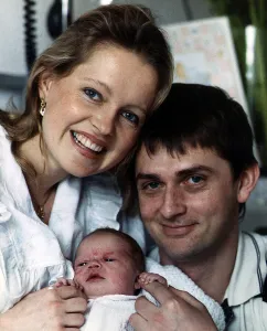 Mike Oldfield musician and composer with wife and baby Circa 1986