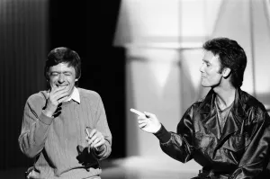 Impressionist Prints: Mike Yarwood filming his Thames TV Christmas show with Cliff Richard. 11th December 1984