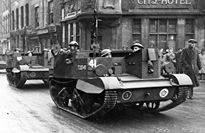 A military procession of army personnel passing through the streets of Hull or nearby