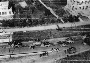 01436 Prints: US military vehicles can be seen from this radioed aerial photo gathering in the southern