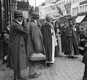 Aristocracy Prints: Millicent Duchess of Sutherland arrives at the front line in Belgium to act as a red