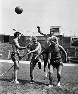 Fitness Prints: Millwall players start training: Tom Wilson holds the hose whilst Ken Jones
