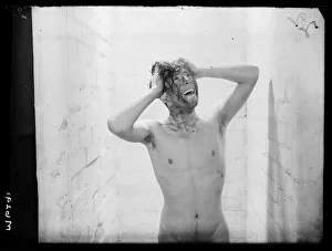 A miner enjoying the newly installed showers at Askern Colliery near Doncaster